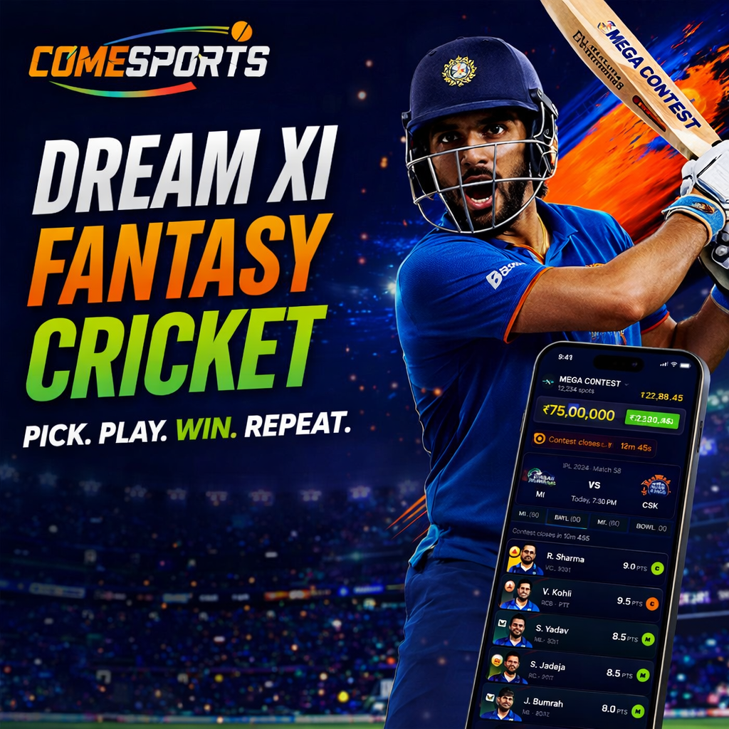 COME APK 11 Dream XI fantasy cricket ad visual